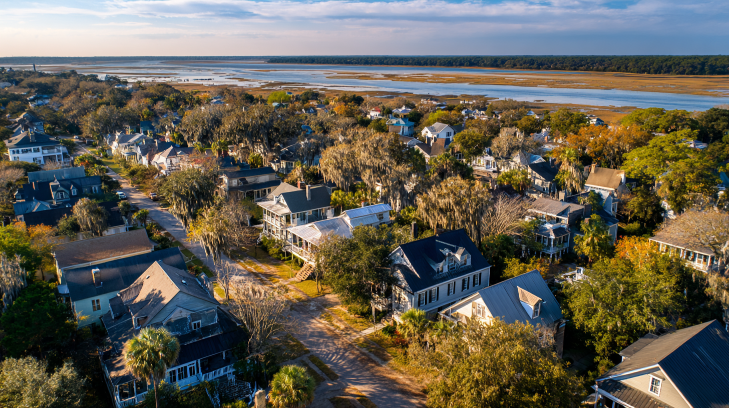 Aerial drone view of a classic Lowcountry neighbor
