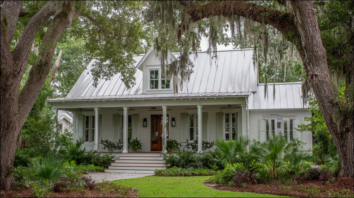 Classic 5V crimp metal roof in classic white on a