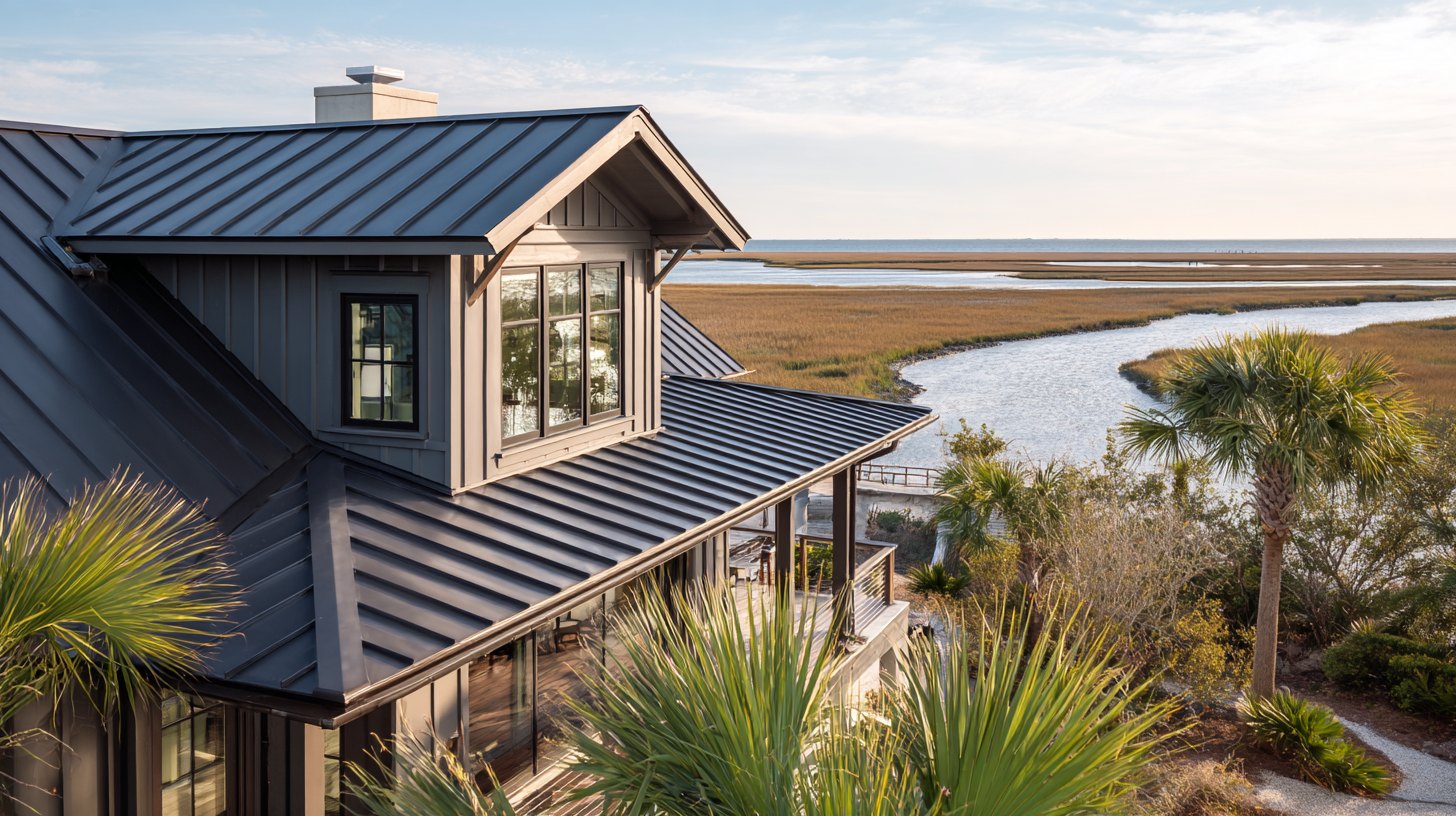 Close-up and wide-angle of a standing seam metal