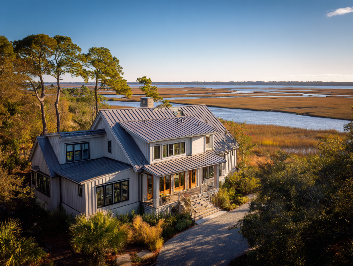 Dramatic wide shot of a completed standing seam