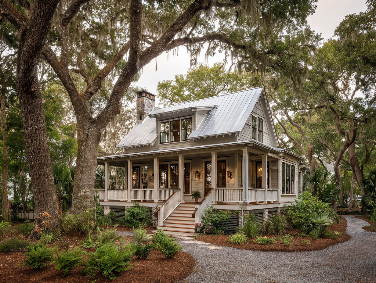 Historic-style Lowcountry cottage with white 5V